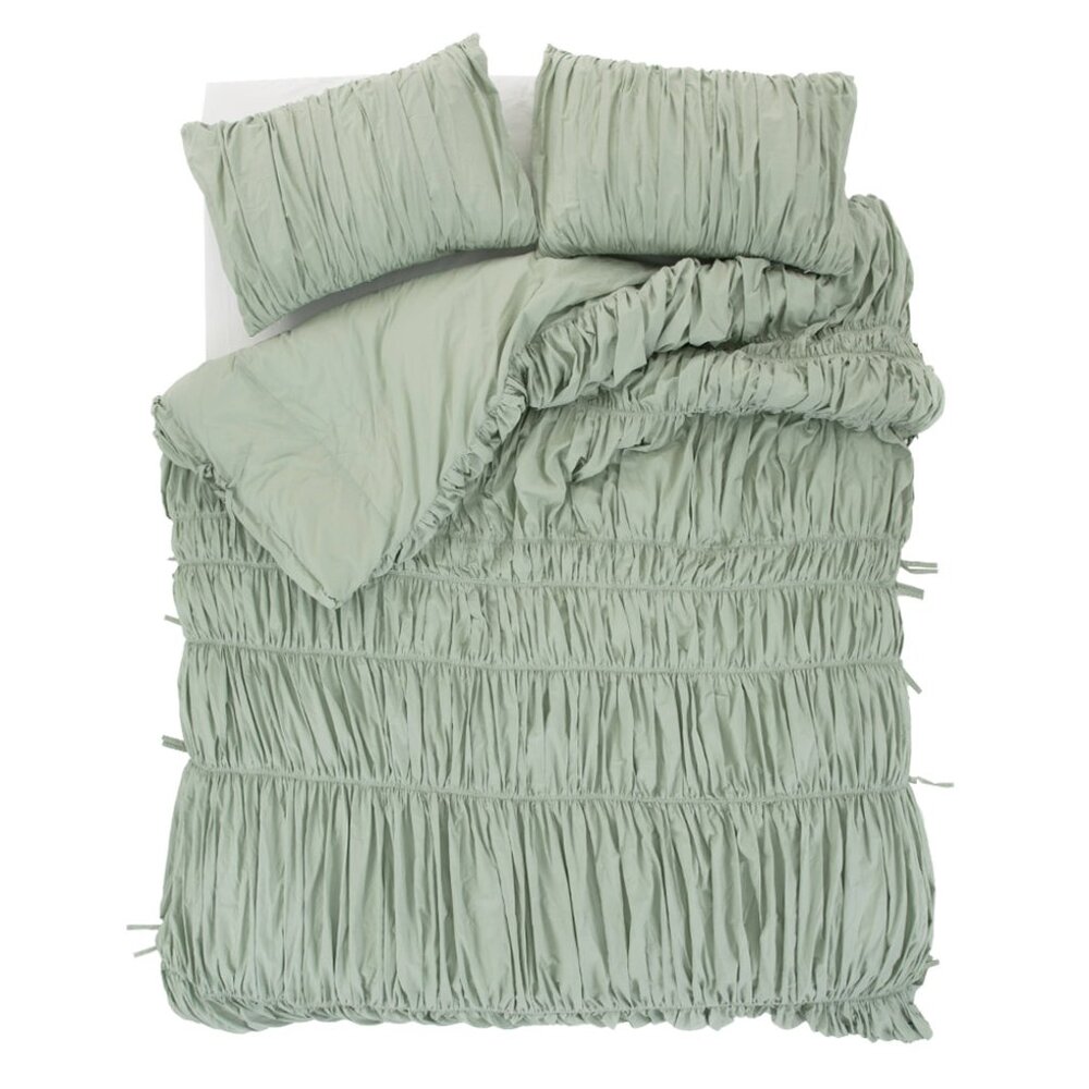 NWOT Gata Big Waves Green Queen Size Duvet Cover + Pillowcase